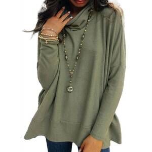 NEW DEAR LOVER women's cowl neck shift tunic top in jungle green
